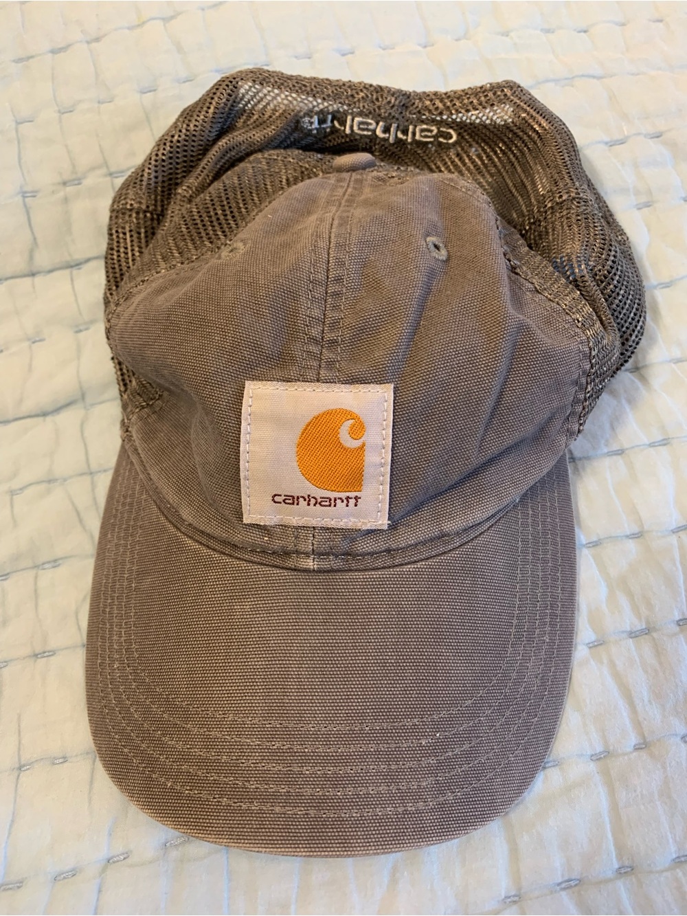 Carhartt Taupe Canvas Mesh-Back Cap with Gold Logo Patch